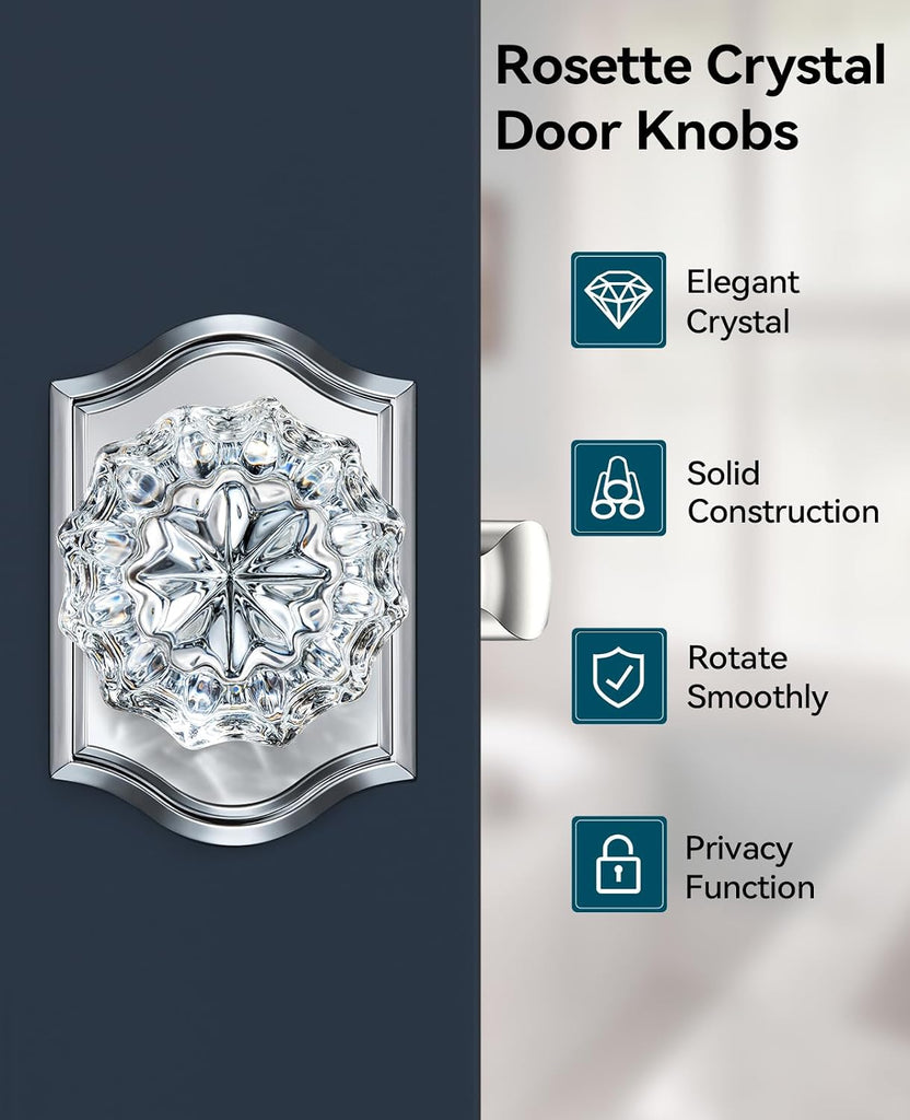 Glass Door Knobs, Privacy Polished Chrome Door Knobs, 5 Pack