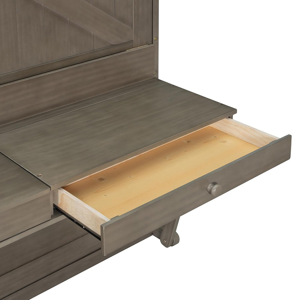 Queen Horizontal Murphy Bed with Desk and Storage Drawers & Mirror, Wood Farmhouse Folding Murphy Bed Cabinet with