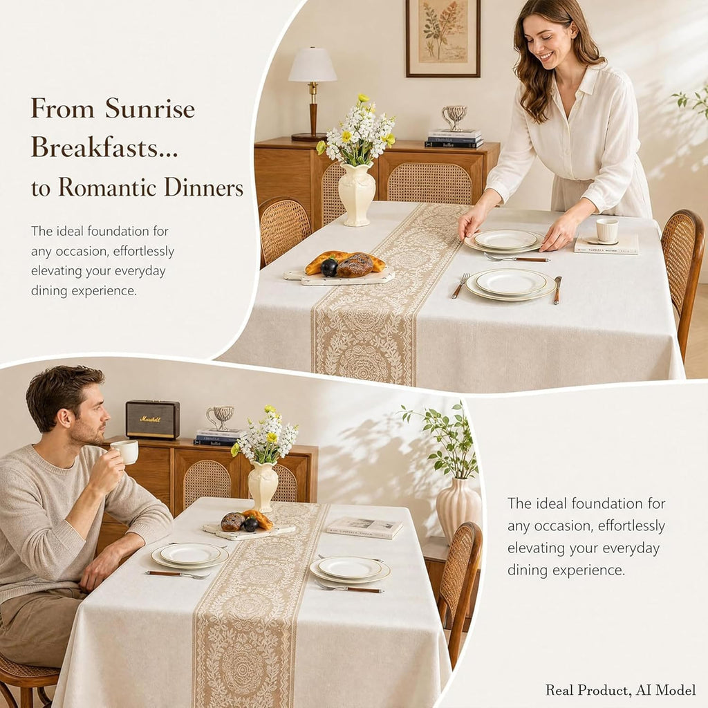 Nordic Beige Linen Tablecloth, Heavy-Duty Rectangle Cover