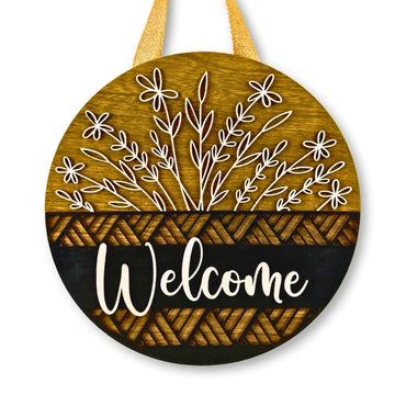 12" 3D Welcome Sign for Front Door Decor - Rustic Round Wood Wreath Wall Hanging - Modern Farmhouse Porch Decor