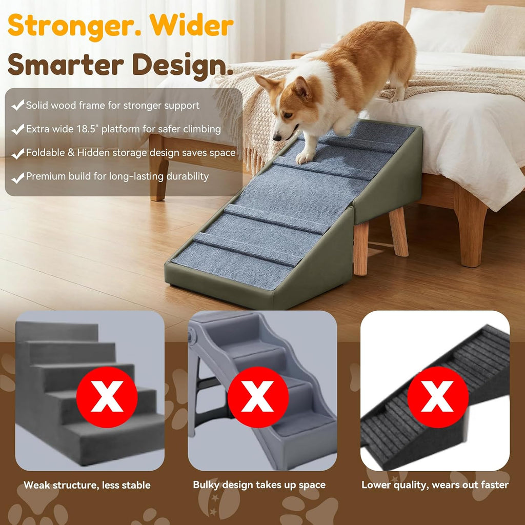 15.7" H Dog Ramp for Couch, 18.5" Extra Wide Pet Steps & Ottoman