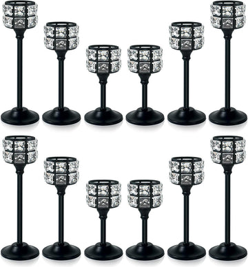 Crystal Metal Candle Holder, Square Crystal Beads Bling Tea Light Candlestick, Tall Votive Candelabra Elegant