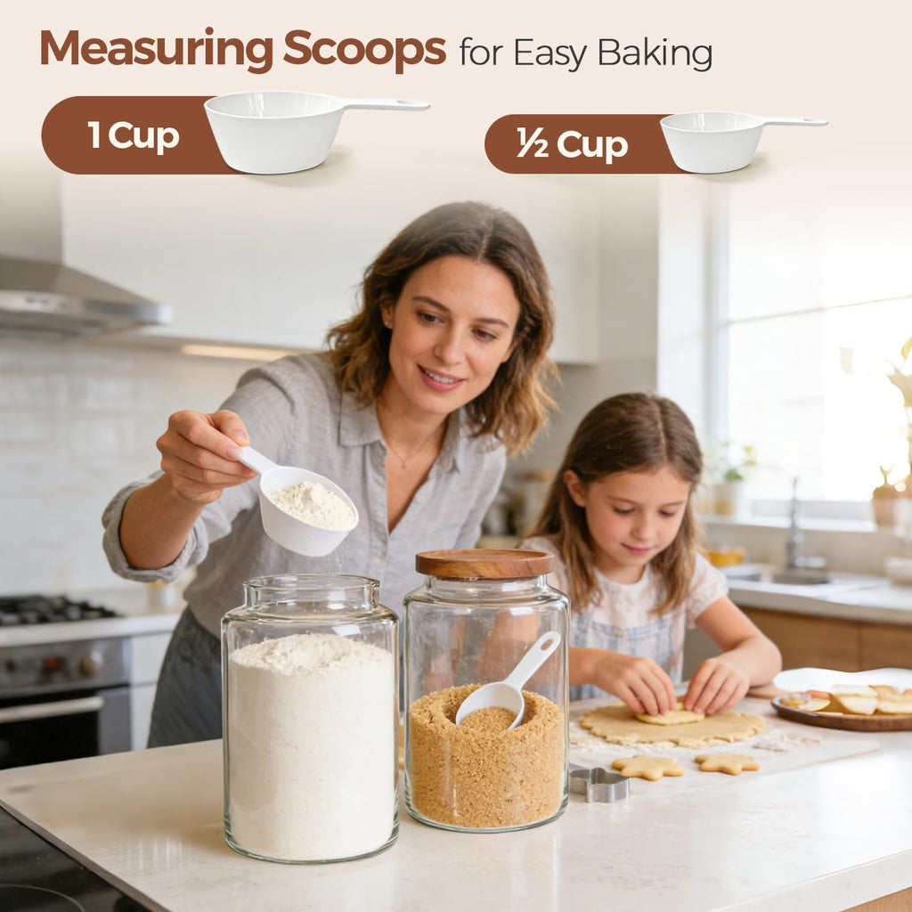 Flour Storage Containers with Acacia Wood Lids 1Gallon 2Pack