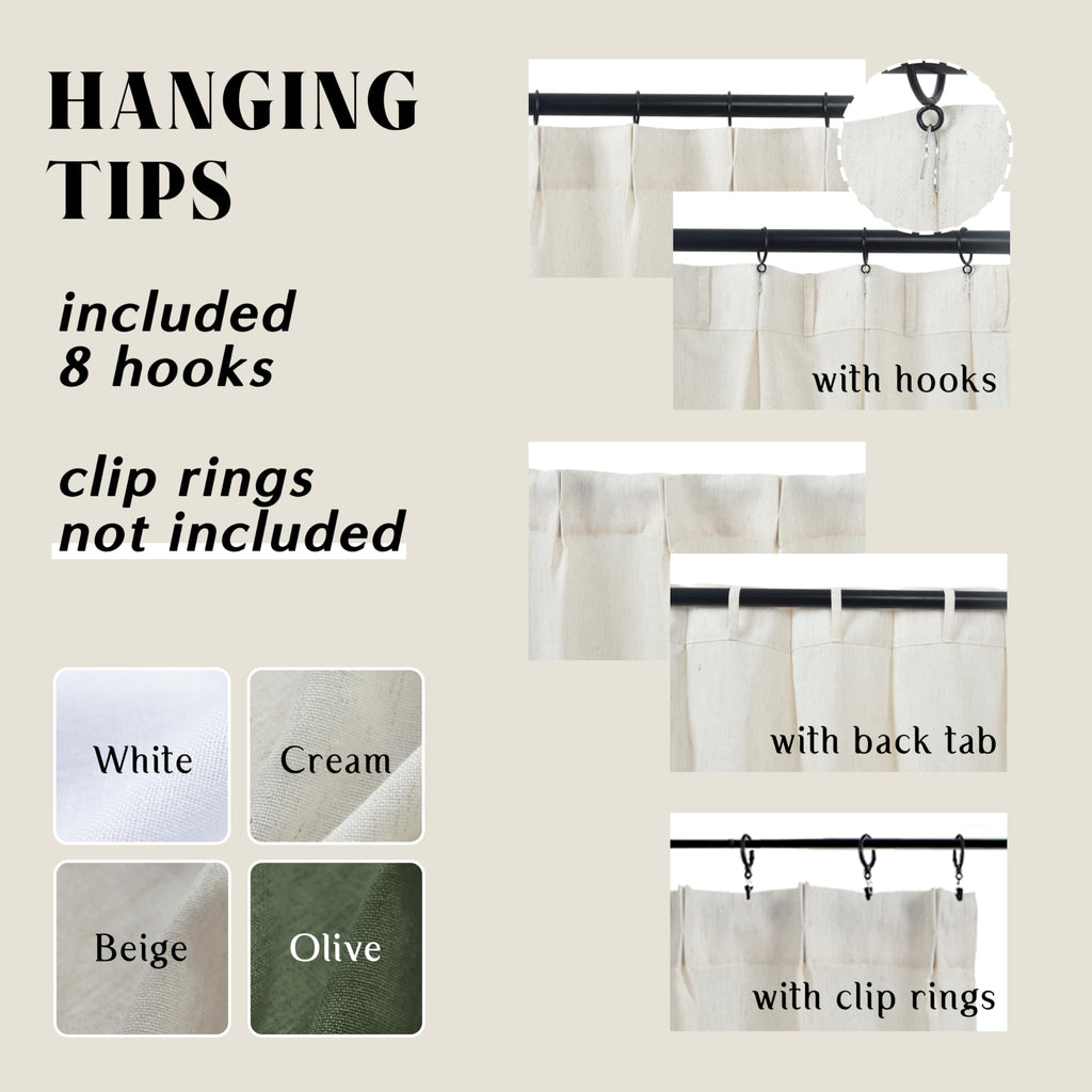 Pinch Pleat Cafe Curtains 24 Inch Length Window Over Sink, Cream Linen Light Filtering Sheer Farmhouse Style Mini