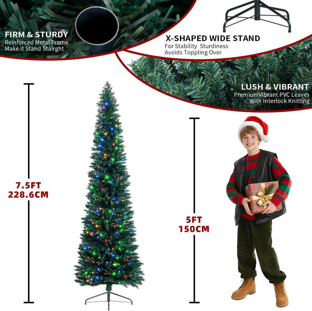 Christmas Tree with Light,Artificial Pencil Xmas Tree for Xmas Decor