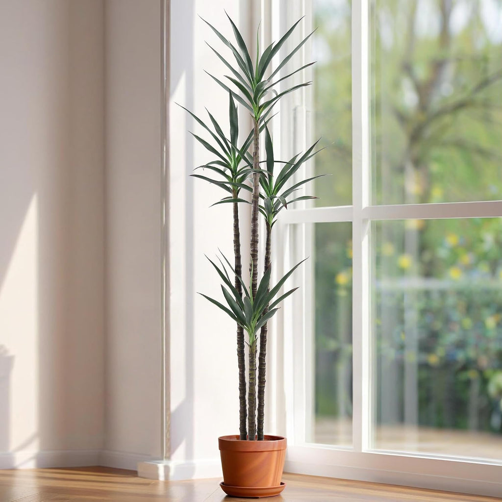Tree 7ft Faux Agave Plant with 60 Leaves and 4 Realistic Trunks,Fake Floor Potted Artificial Tall Plants Garden Decor