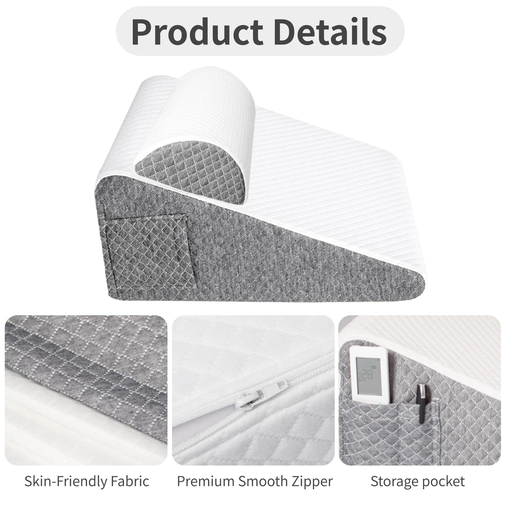 Wedge Pillow Set for After Surgery, White/Dark Grey, "