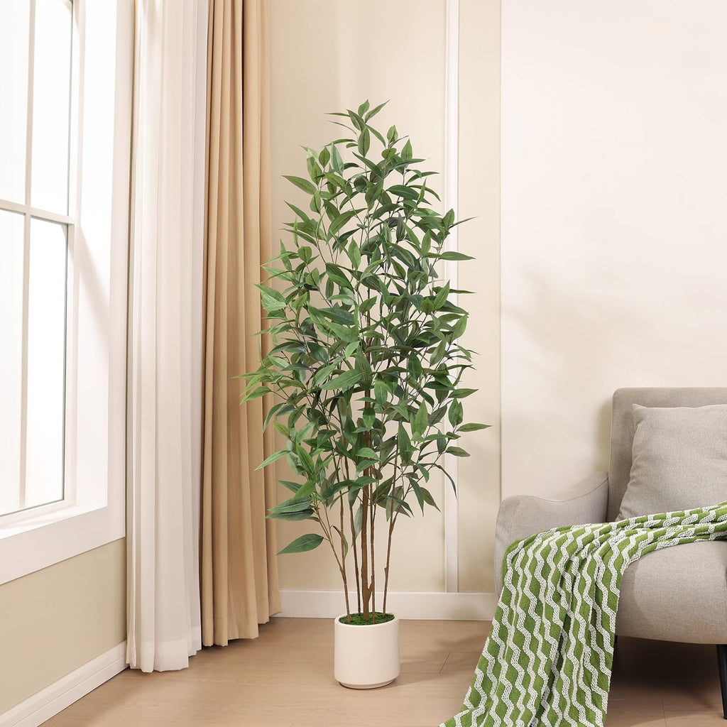 5Ft Artificial Eucalyptus Plant with White Planter