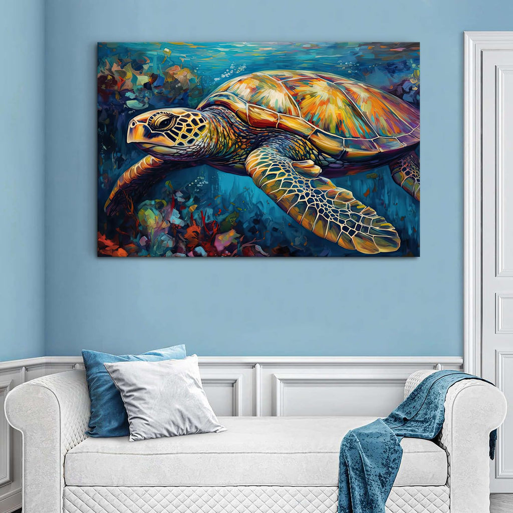 Large Sea Turtle Wall Art Nautical Beach Bathroom Wall Decor Rustic Underwater Marine Animal Canvas Prints Picture