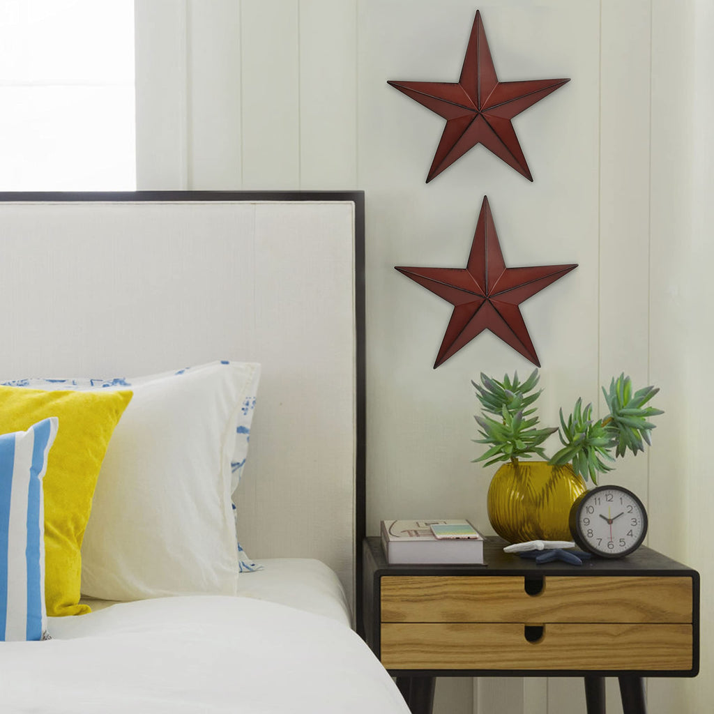 15.5"2pcs Red Barn Star Texas Stars Art, Metal Stars for Outside Rustic Vintage Western Wall Decor Country Home