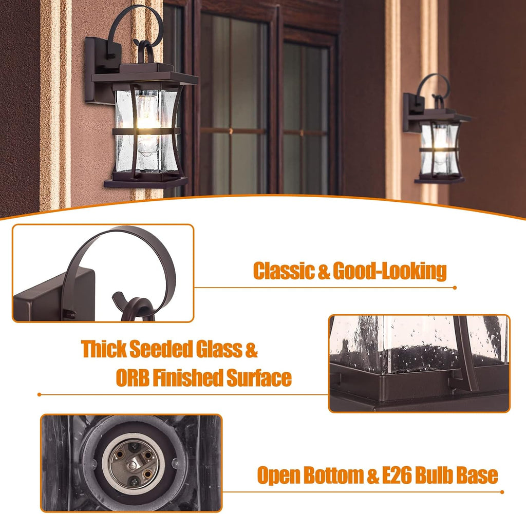 2 Packs Outdoor Wall Light, Oil Rubbed Bronze Exterior Light Fixture Waterproof Porch Sconces Wall Mounted Lighting