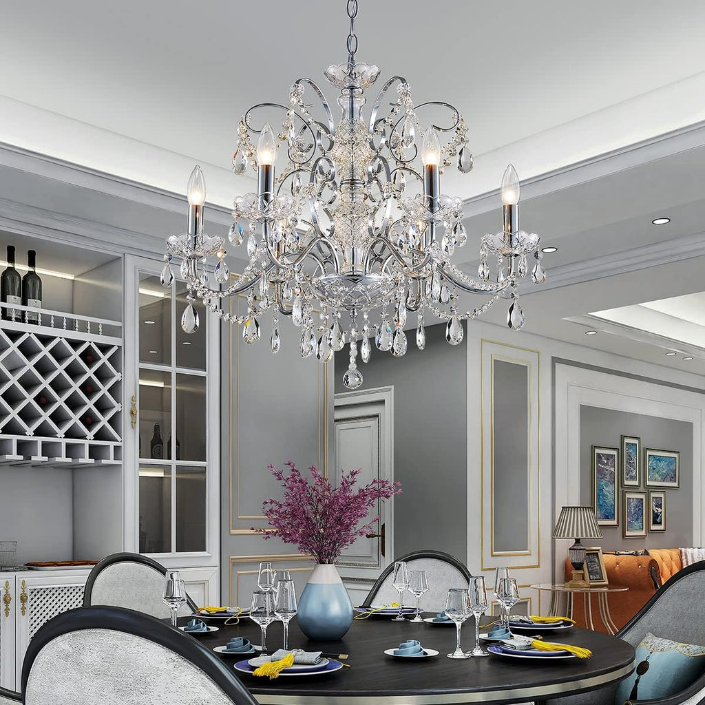 6-Lights Crystal Chandelier Crystals Raindrop Chandelier,Modern Crystal Pendant Light Fixture Modern Chandelier for Bedroom,Living Room,Dining Room,H22 X D24,Chain Adjustable A100-B07DPLPN3J