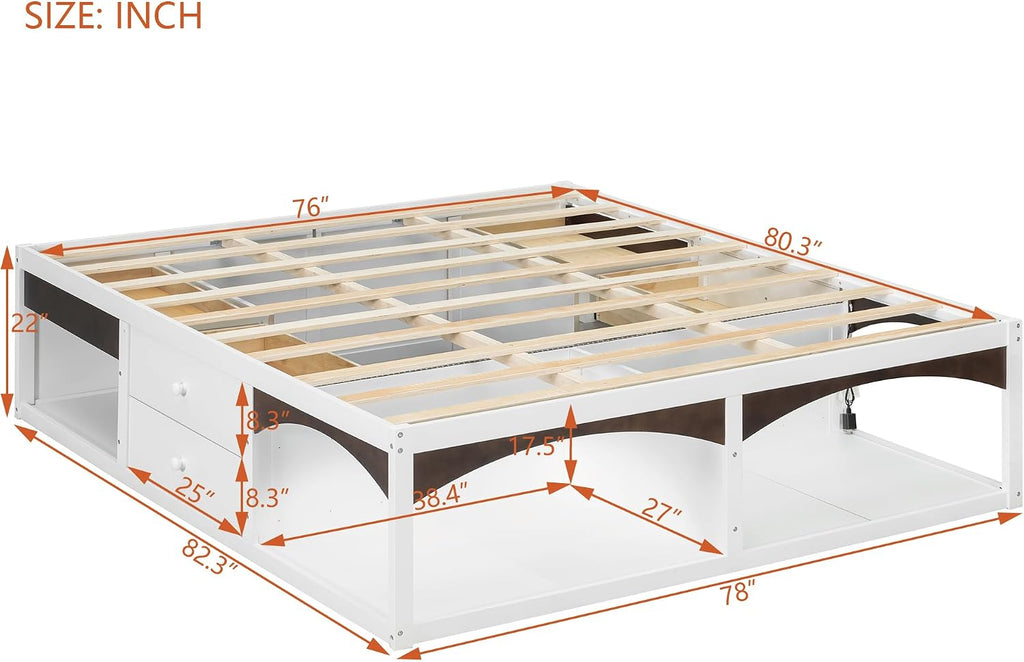 22" H Japanese Wooden Bed Frame with 6-Storage Drawers