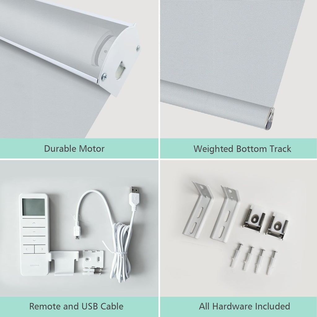 Motorized Blackout Cordless Window Shades, Remote Control Wireless and Rechargeable Window Blinds with Metal Valance