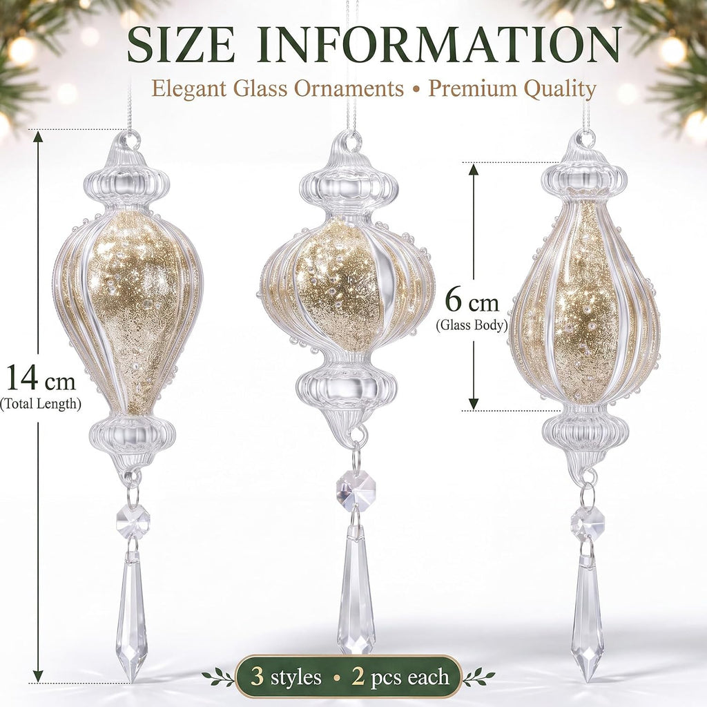 6 Pcs 5.5 Inch Vintage Clear Glass Christmas Ornaments, Elegant