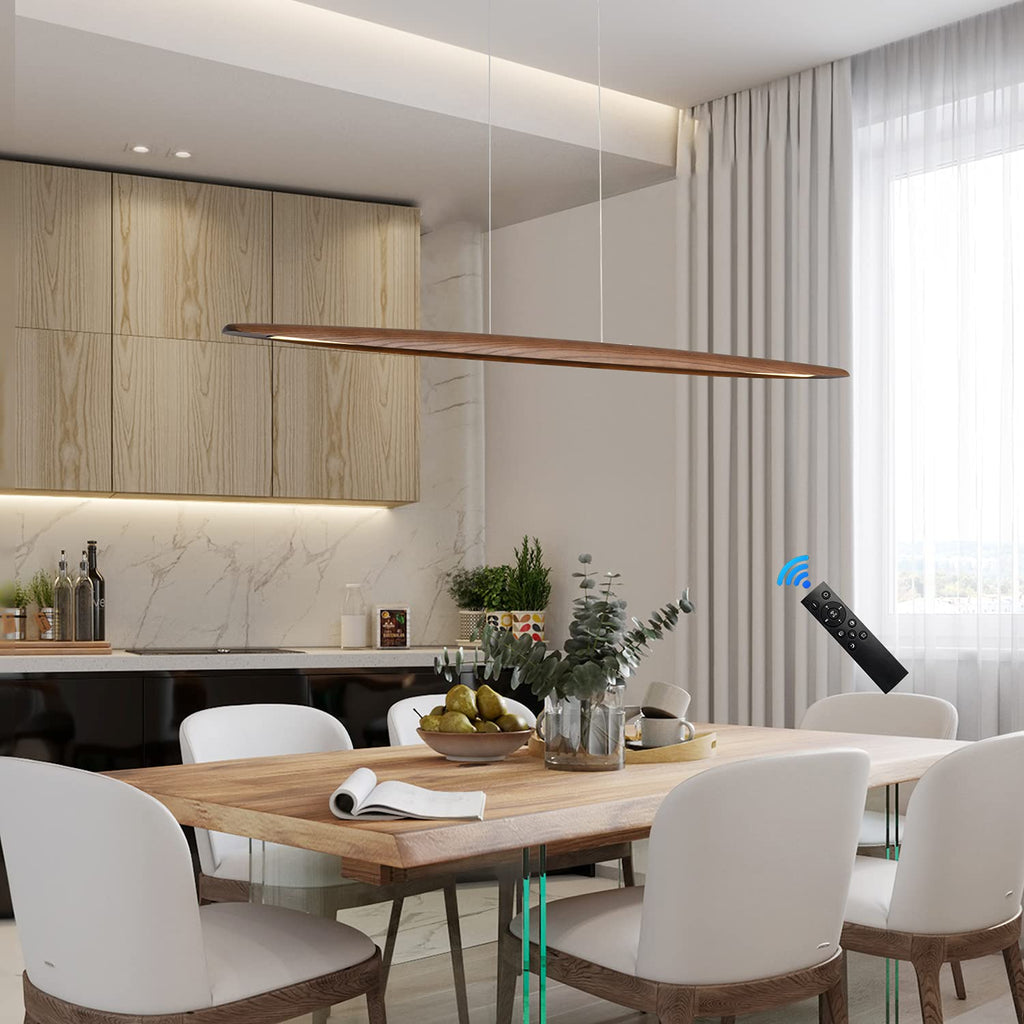 71" Wood Linear Pendant Light Wood Linear Dinning Room Light Island Lights LED Dimmable Chandelier 40w Billiard &