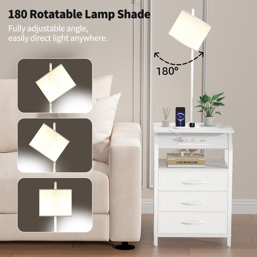 Floor Lamp with Table, Nightstand with Charging Station, Floor Lamp Table with 3-Color Temperature Bulb, Bedside