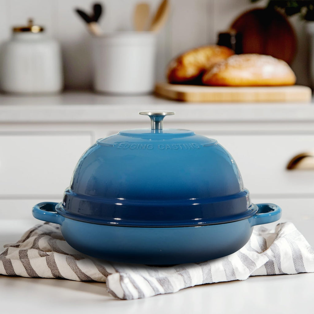 Enameled Cast Iron Dutch Oven Pot with Lid, Round Bread Oven made Sourdough Bread Baking, 6 Quart, Lake Blue