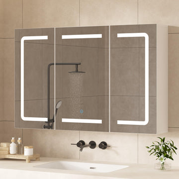 Medicine Cabinet Organizer with Mirror, Lighted Bathroom Medicine Cabinet with Storage, 3 Doors Bathroom Wall Cabinet