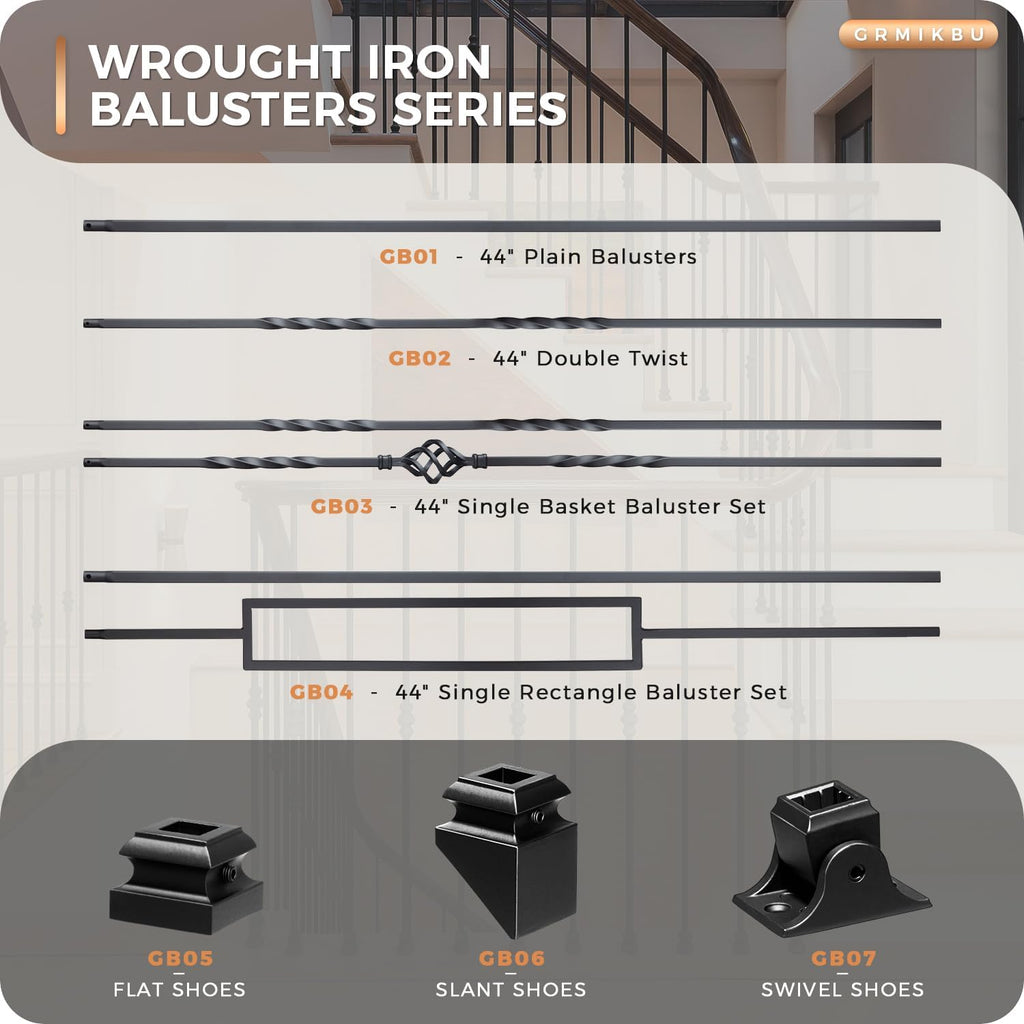 30 Pack Wrought Iron Baluster Shoes Flat Shoes Come with Screws Work with 1/2 Inch Square Balusters Metal Staircase