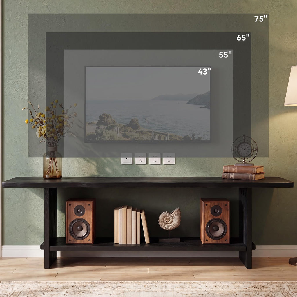 71" Solid Wood TV Stand for 55/65/75/85-Inch TV, 2-Tier TV Table