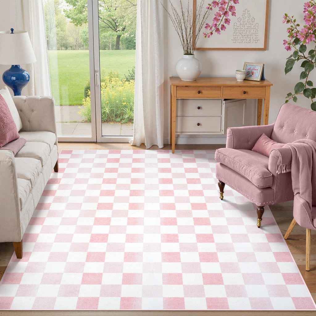 Pink Checkered Rug Aesthetic Nursery Decor