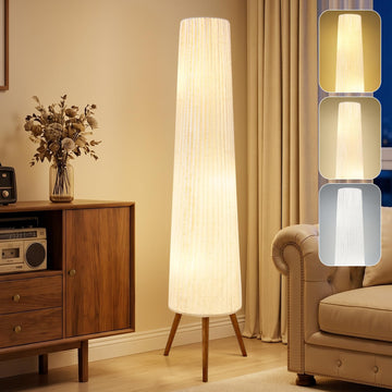 60 Inch Oatmeal Wood Floor Lamp, Color Temperature Adjustable