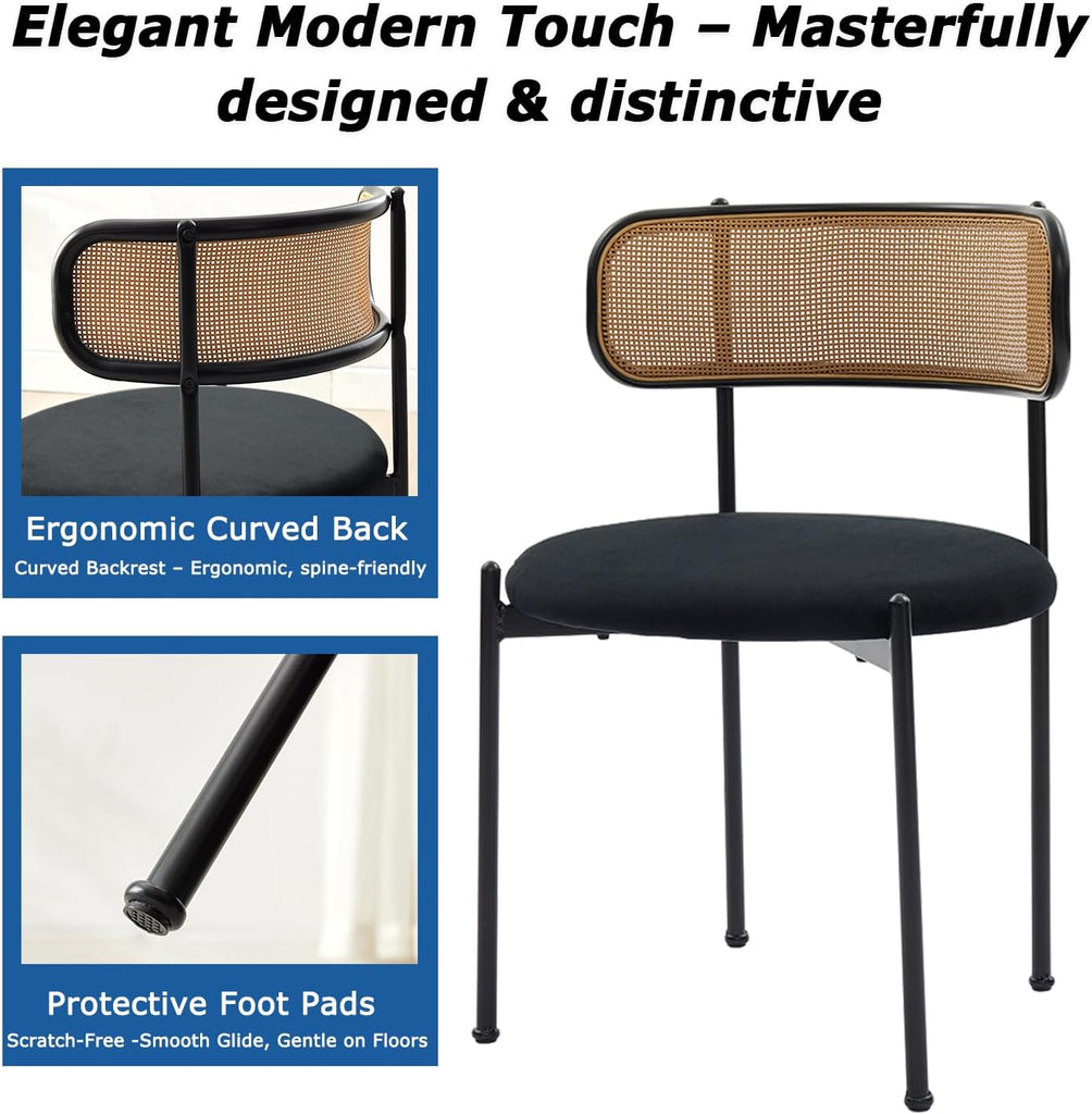 Rattan Dining Chairs Set of 4, Mid-Century Modern Chair with Boucle, Kitchen Dining Room Chairs for Living Room with