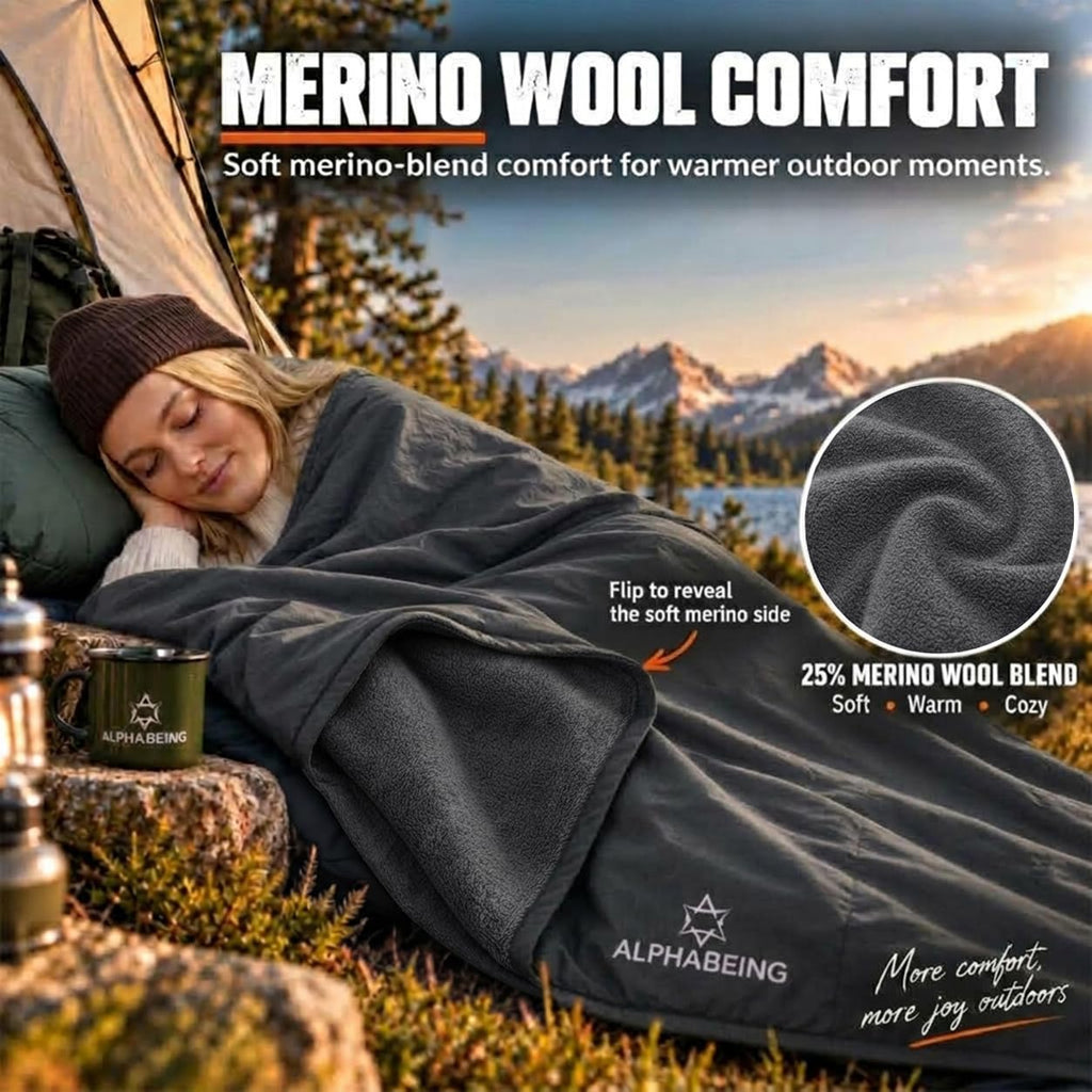 Waterproof Outdoor Blanket with Merino Wool, Extra Thick Warm