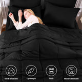 Queen Comforter Set Black - 7 Pieces Bed in a Bag Queen, All Season Soft Bedding Set