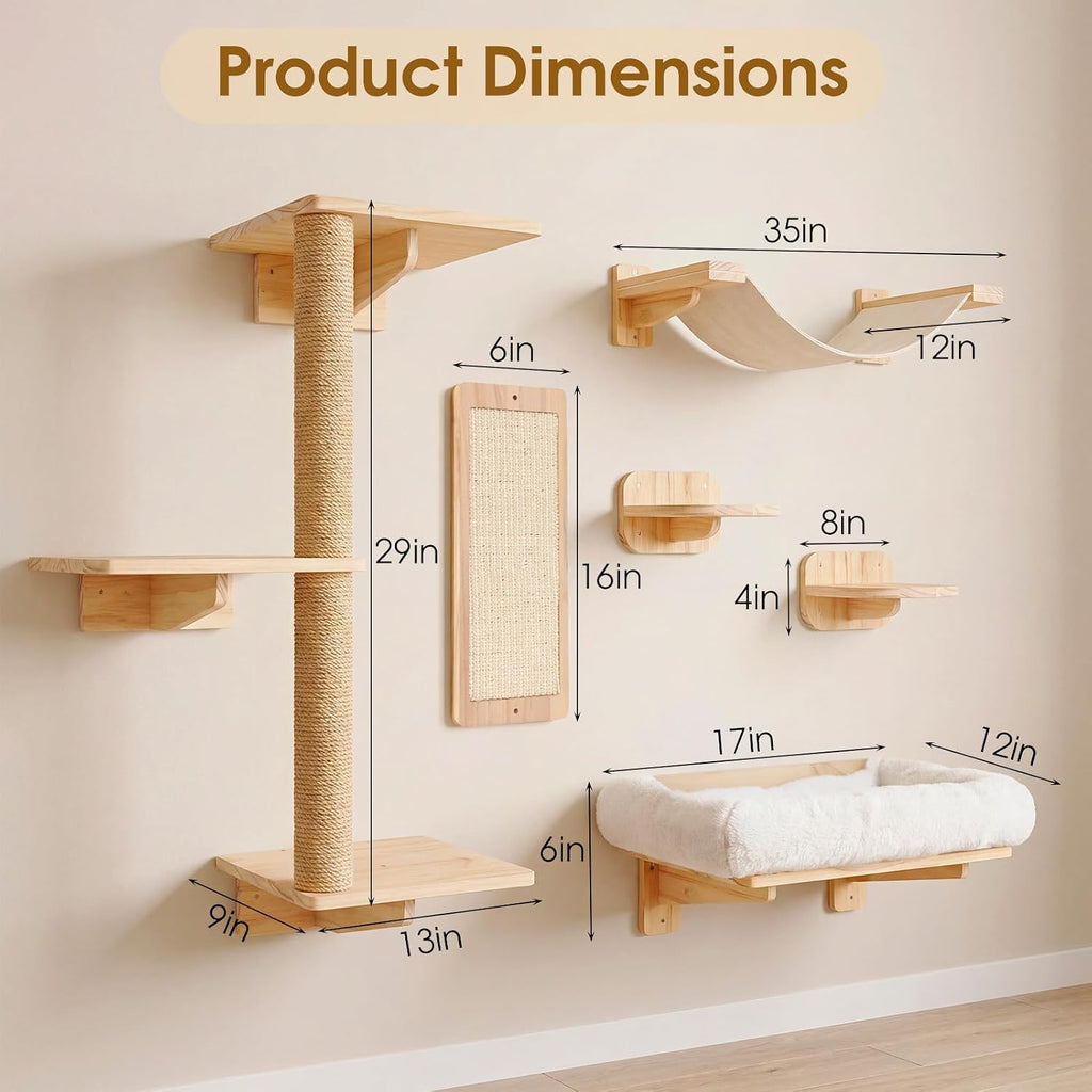 6-in-1 Cat Wall Shelves for Large Cats, Wall Mounted Climber with Hammock