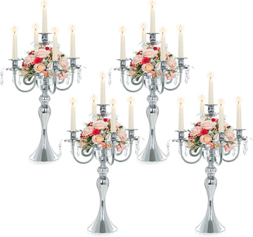 20.3'' Tall 5 Arm Silver Metal Candelabra Centerpiece for Table, Retro Table Centerpieces, Events, Home, Wedding