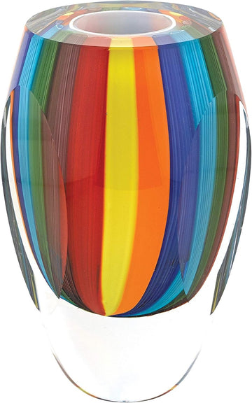 Elegant and Modern Murano Style Art Glass Decorative Vase Decor - Rainbow Vase, 6 Inches