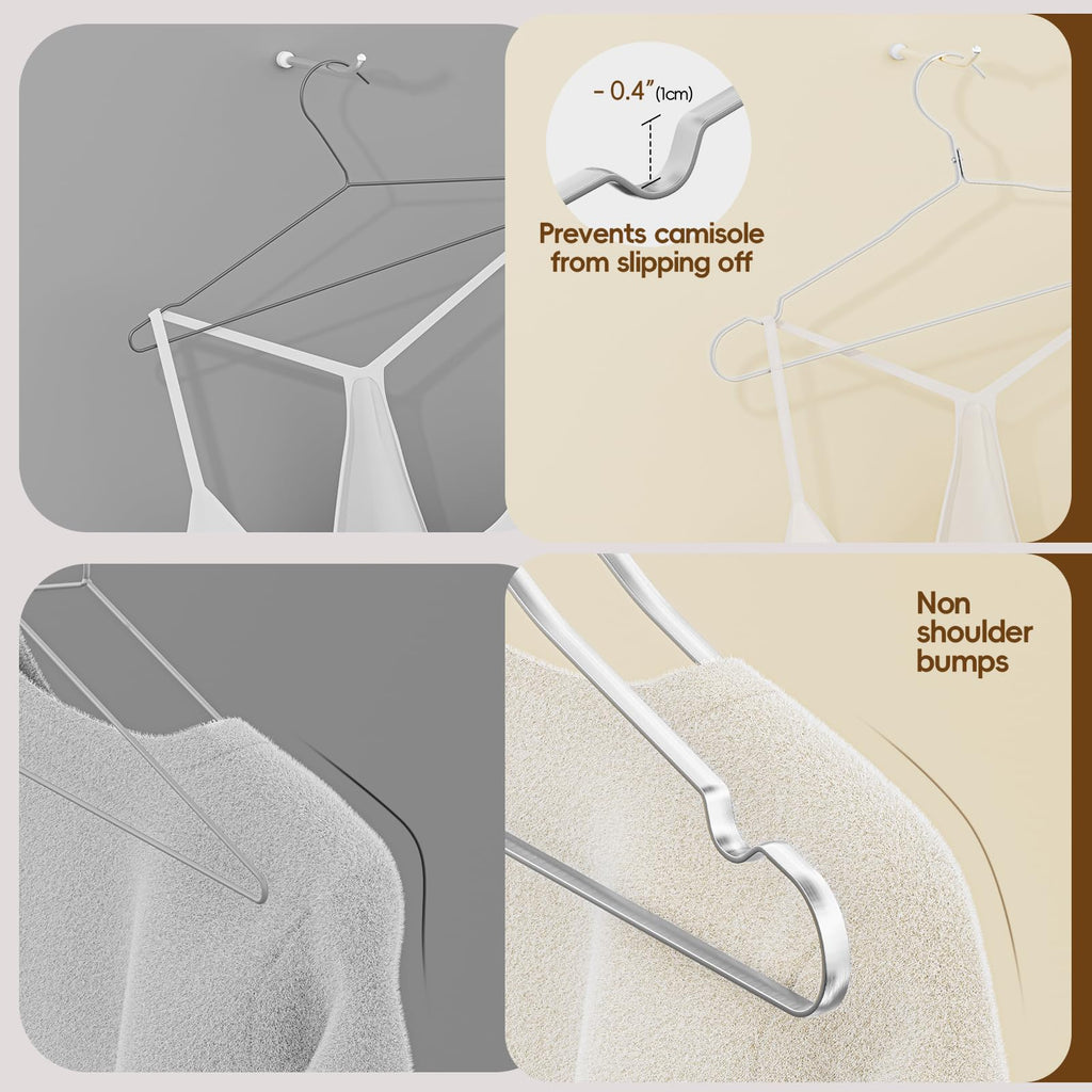 20 Pack Matte Silver Aluminum 0.31" Widen Metal Coat Hangers