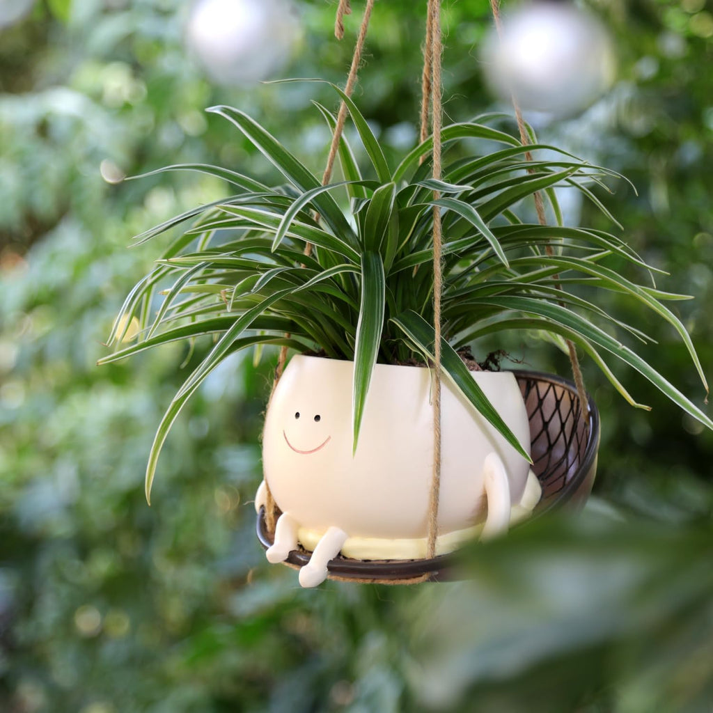 Hanging Swing Chair Planter Pot Smiley Face Planter for Indoor Outdoor Plant Cute Head Resin Flower Pots for String