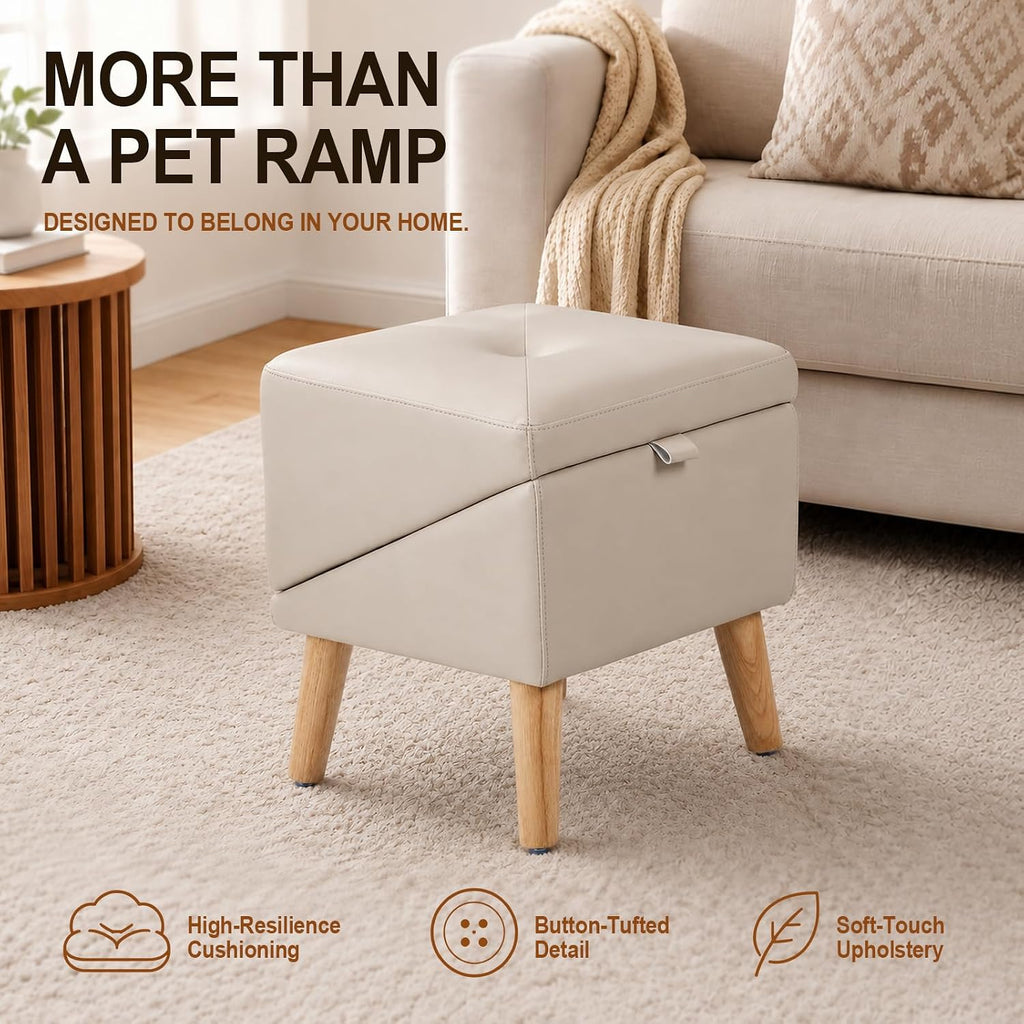 Dog Ramp for Couch and Bed, 16" High Foldable 2-in-1 Dog Ramp Ottoman, Solid Wood Frame with Non-Slip Mat, Easy to