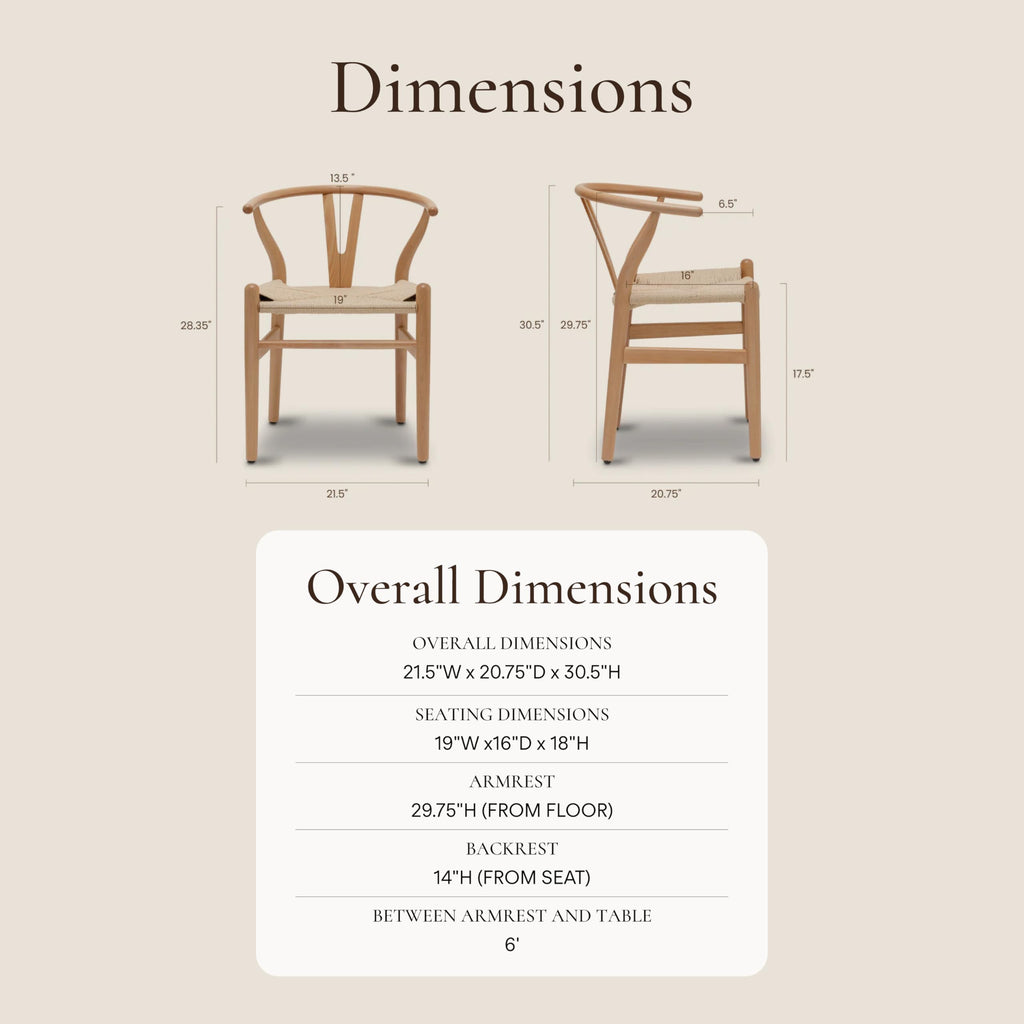& BARK Weave Dining Chair - Mid-Century Modern Wishbone Dining Chair with Arms, Solid Wood Frame, Indoor Use - Oak