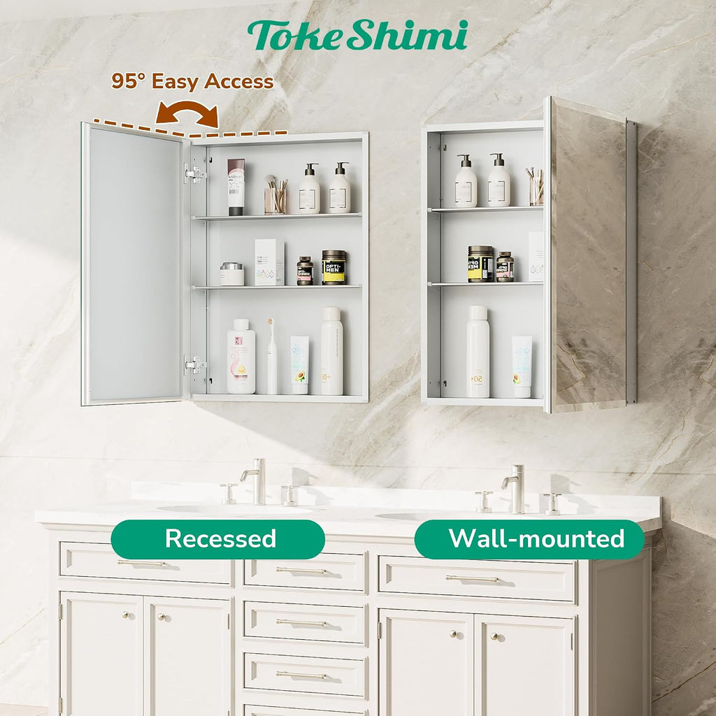 14 x 24 Medicine Cabinet with Mirror, Assembly Required, Silver Recessed Bathroom Medicine Cabinet with Tempered