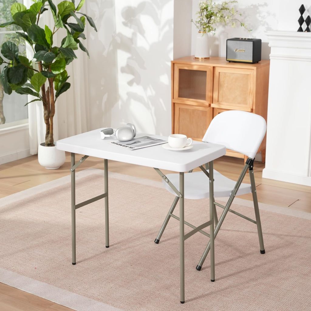 2.7ft Rectangular Folding Table for All-Occasion, Foldable Table with HDPE Tabletop and Steel Legs, Durable and