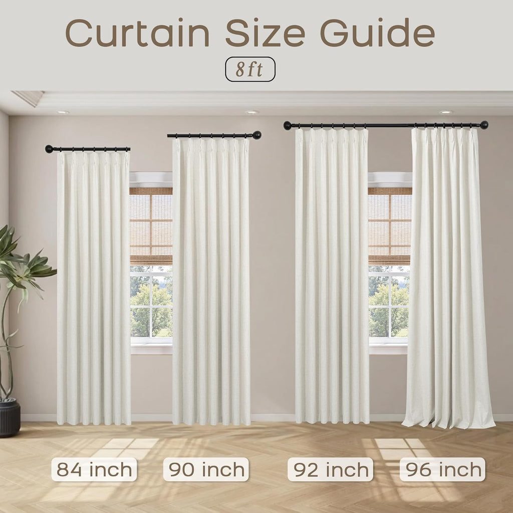 Pinch Pleated Linen Blackout Curtains 96 Inch Long 2 Panel Set, Floor to Ceiling Thermal Insulated Heat Blocking