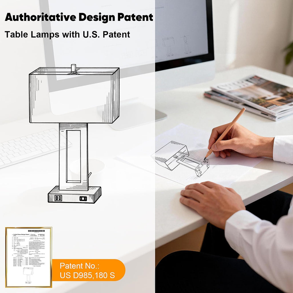 22" Table Lamp Set of 2, Modern Nightstand Lamp with 2 USB Ports