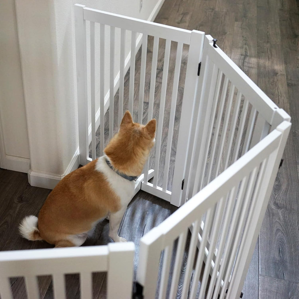 Wooden Freestanding Dog Gate, Expandable Dog Gate, Indoor Pet Fence
