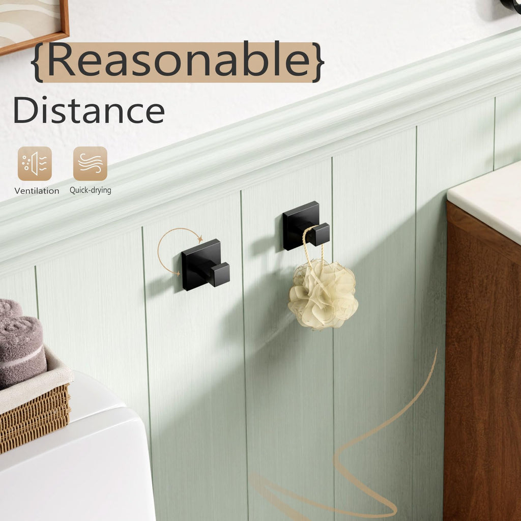 Bath Towel Hook Wall Mount Square Robe Hook Coat Hook, Bathroom Kitchen Garage Heavy Duty Wall Mounted, SUS 304