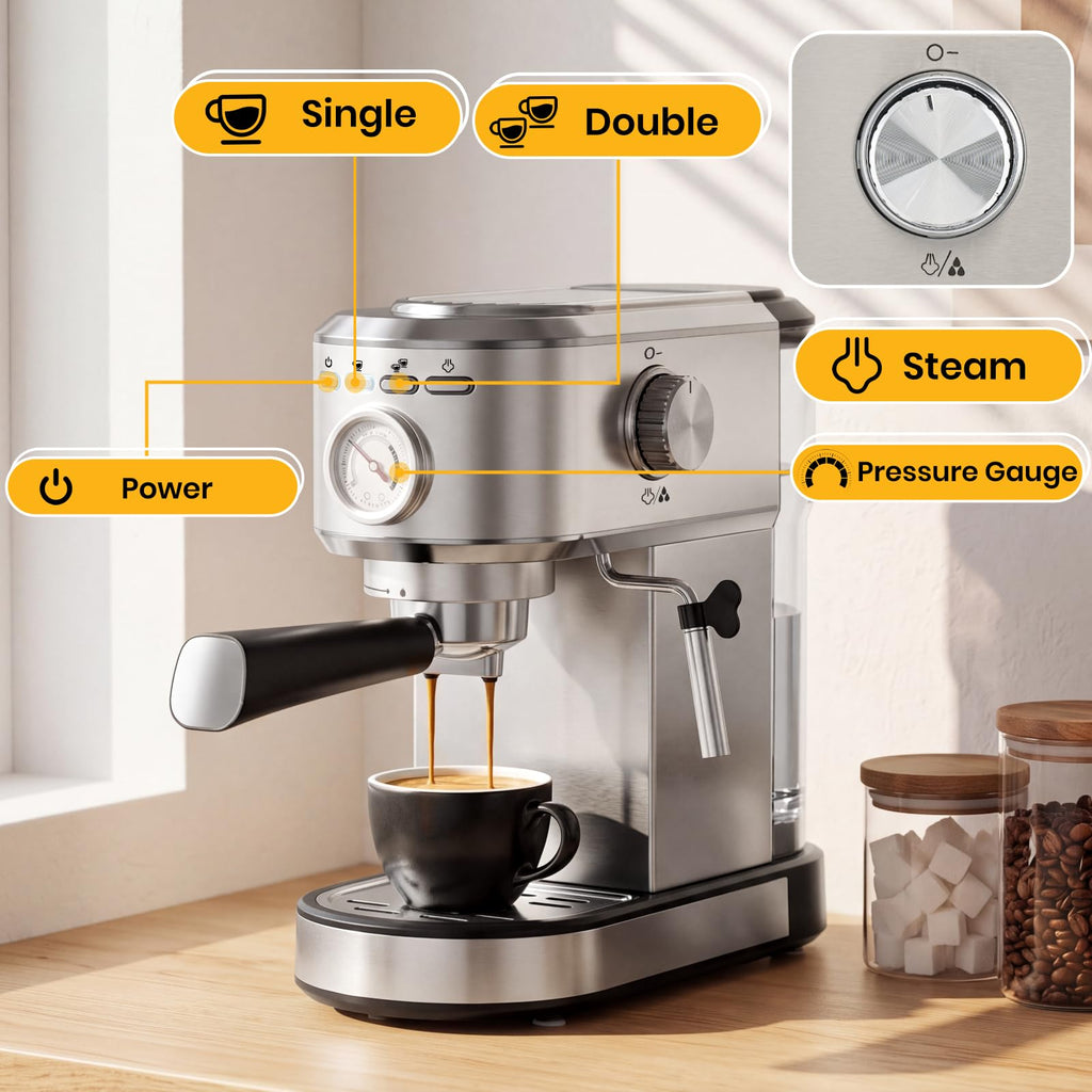 Compact Expresso Coffee Machine 20Bar Espresso Machine, Steam Wand