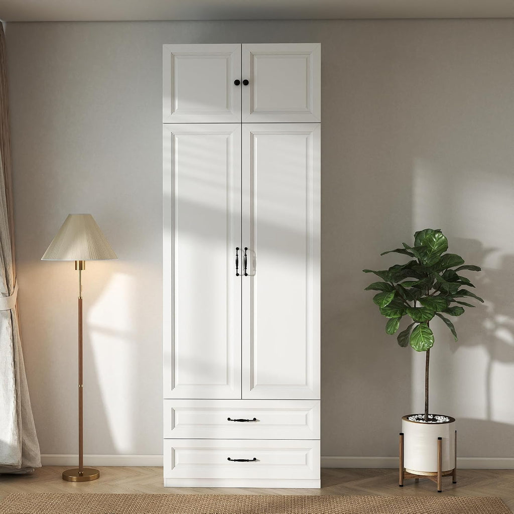 Armoire Wardrobe Closet with Drawers: 31.5" Large Wood Wardrobe Closet with 2 Doors and 2 Drawers, Modern Clothes