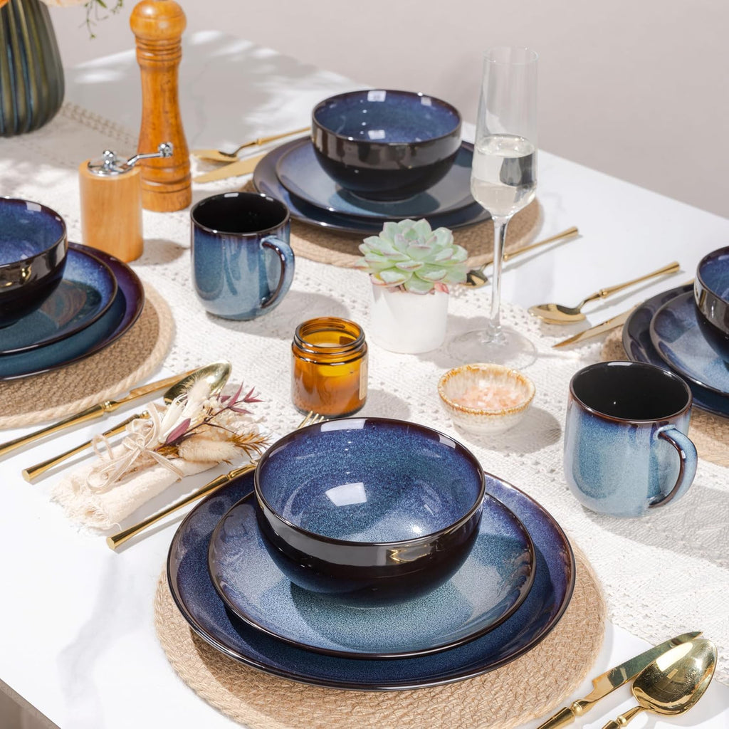 Ceramic Dinnerware Sets for 6, 18Pcs Porcelain Plates and Bowls Set