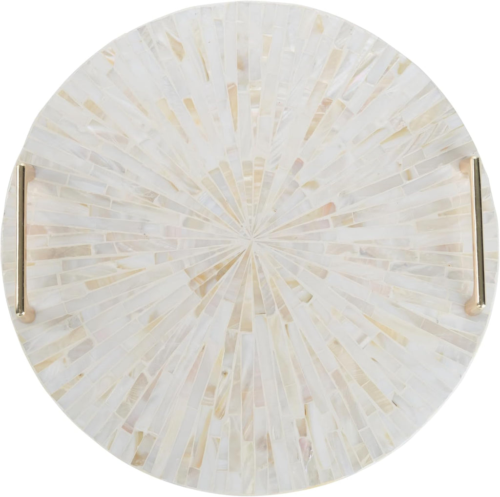Mother of Pearl Decorative Tray, 13"" Round with Gold Metal Handles, Vanity/Perfume/Trinket Tray, Catchall for