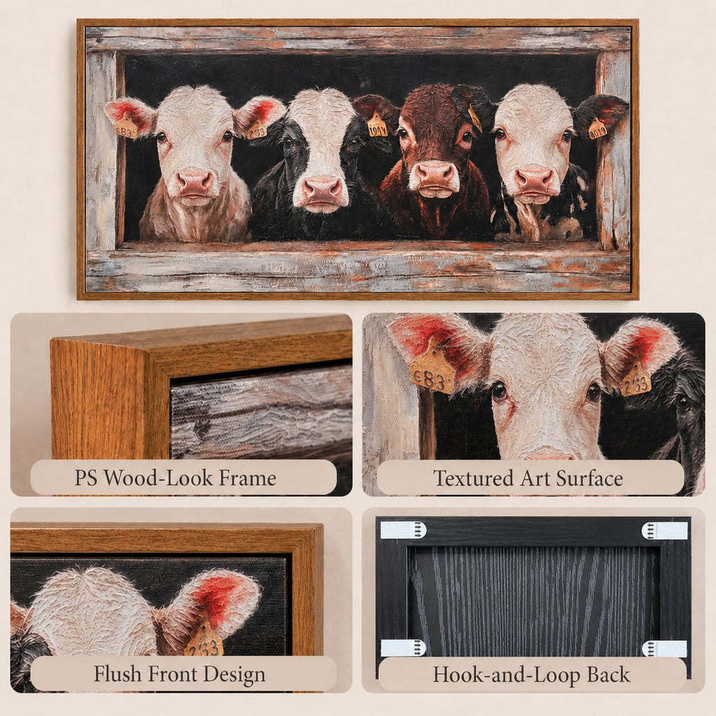 Framed Farmhouse Cow Herd Canvas Wall Art 16X32 Inch