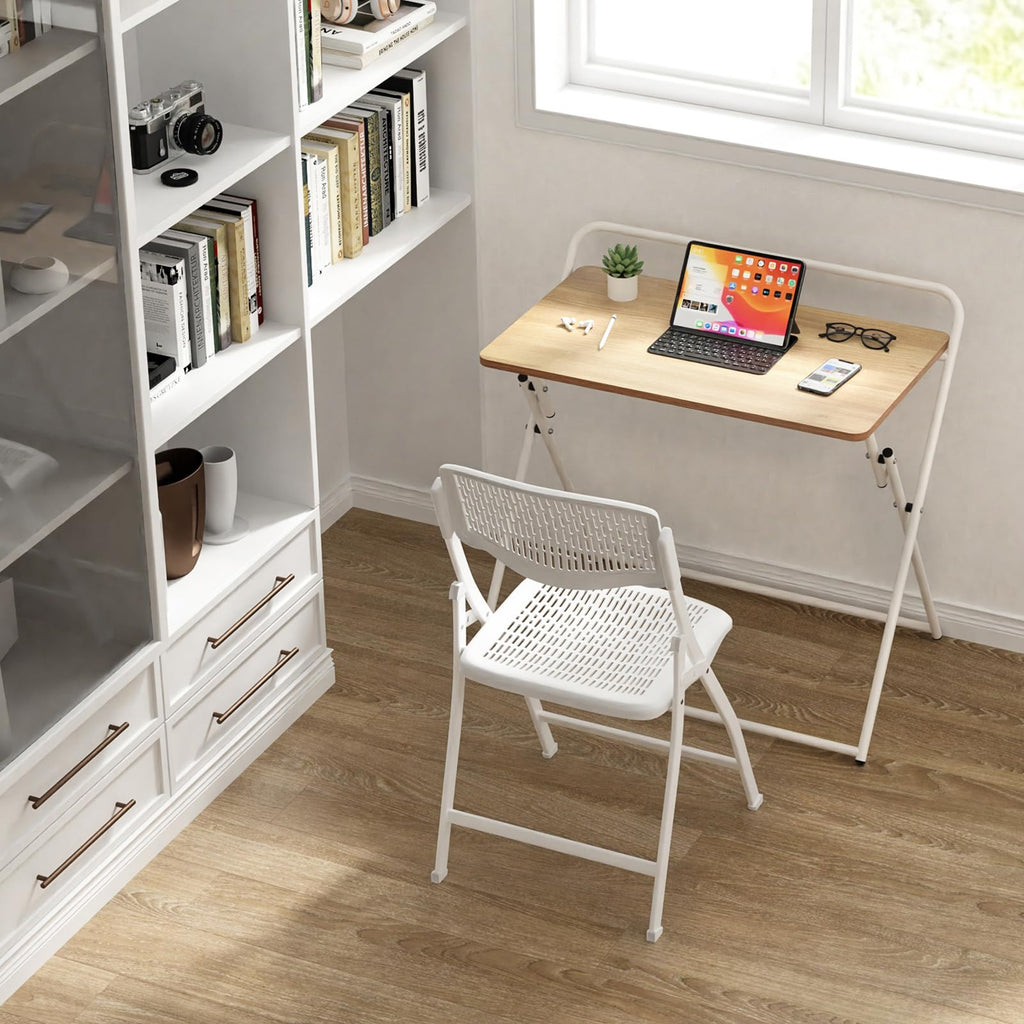 Folding Chair White Foldable Chair with Breathable Mesh Seat and Sturdy Metal Frame for Indoor and Outdoor Party
