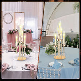 4 Set Gold Candelabra Centerpieces for Tables, 26.8 Inch 5 Arm Candle Holders with LED Candles and Acrylic Cylinders